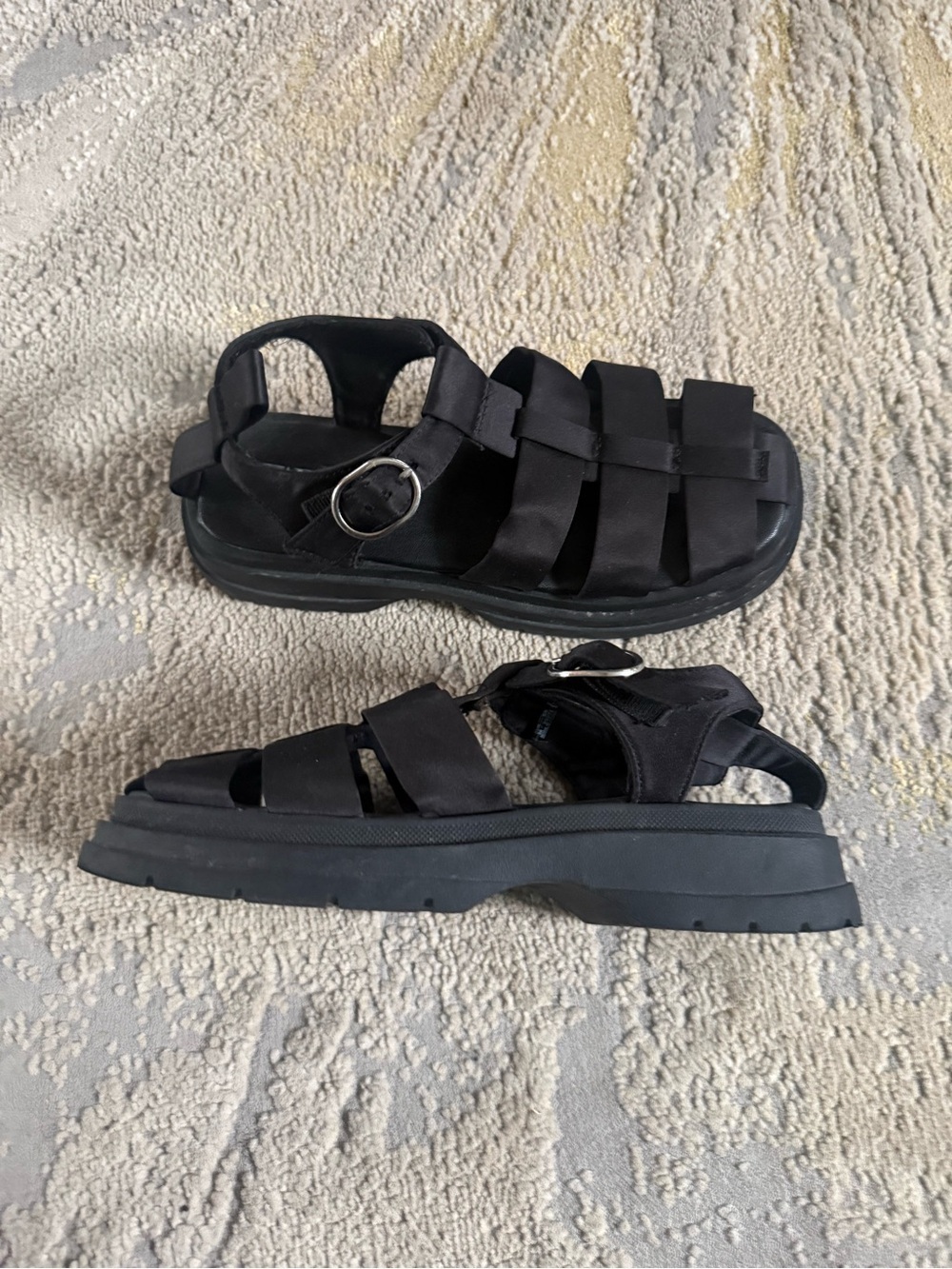 Zara Black fisherman sandals chunky platform Track Sole Cage strappy satin 36 6